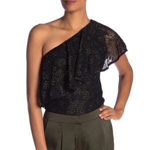 Nanette Lepore Gold/Black Lace One Shoulder Top